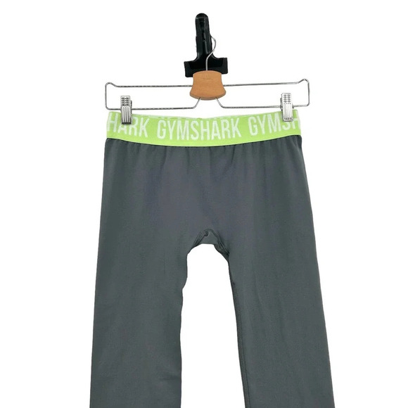Gymshark Fit Seamless Leggings Gray / Neon Green Waistband Size Medium - Picture 3 of 8